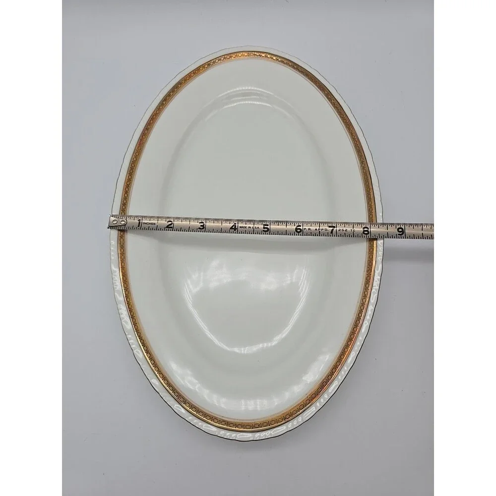 Rorstrand Sweden Oval Porcelain Platter #523 Gold Ribbon Pattern 13.25
